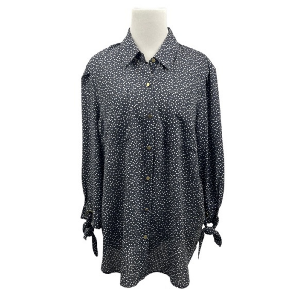 Jones New York Black & White Polka Dot Blouse Size Large Women's